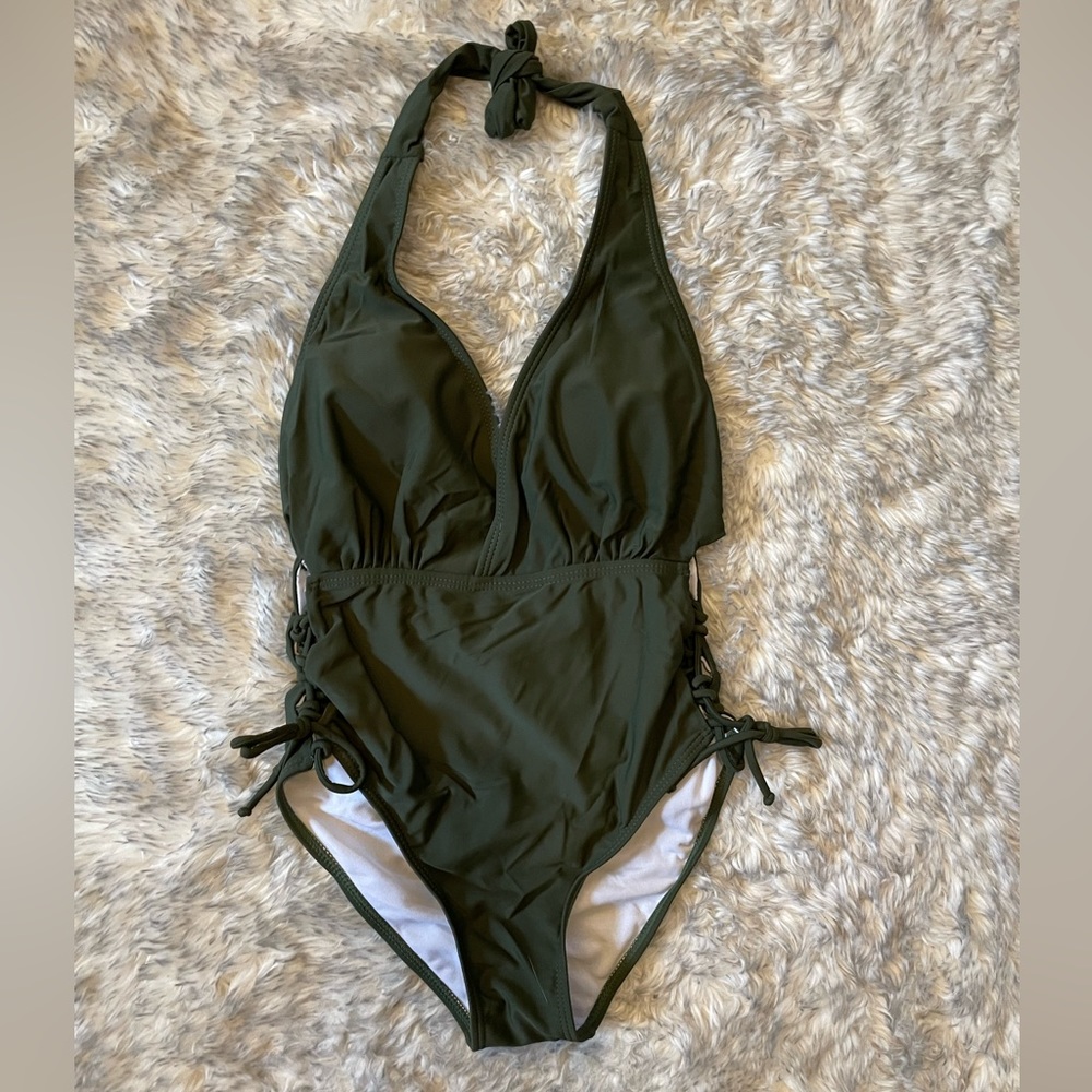 NWOT One piece army green dark green sexy cute swimsuit swimwear beach ocean